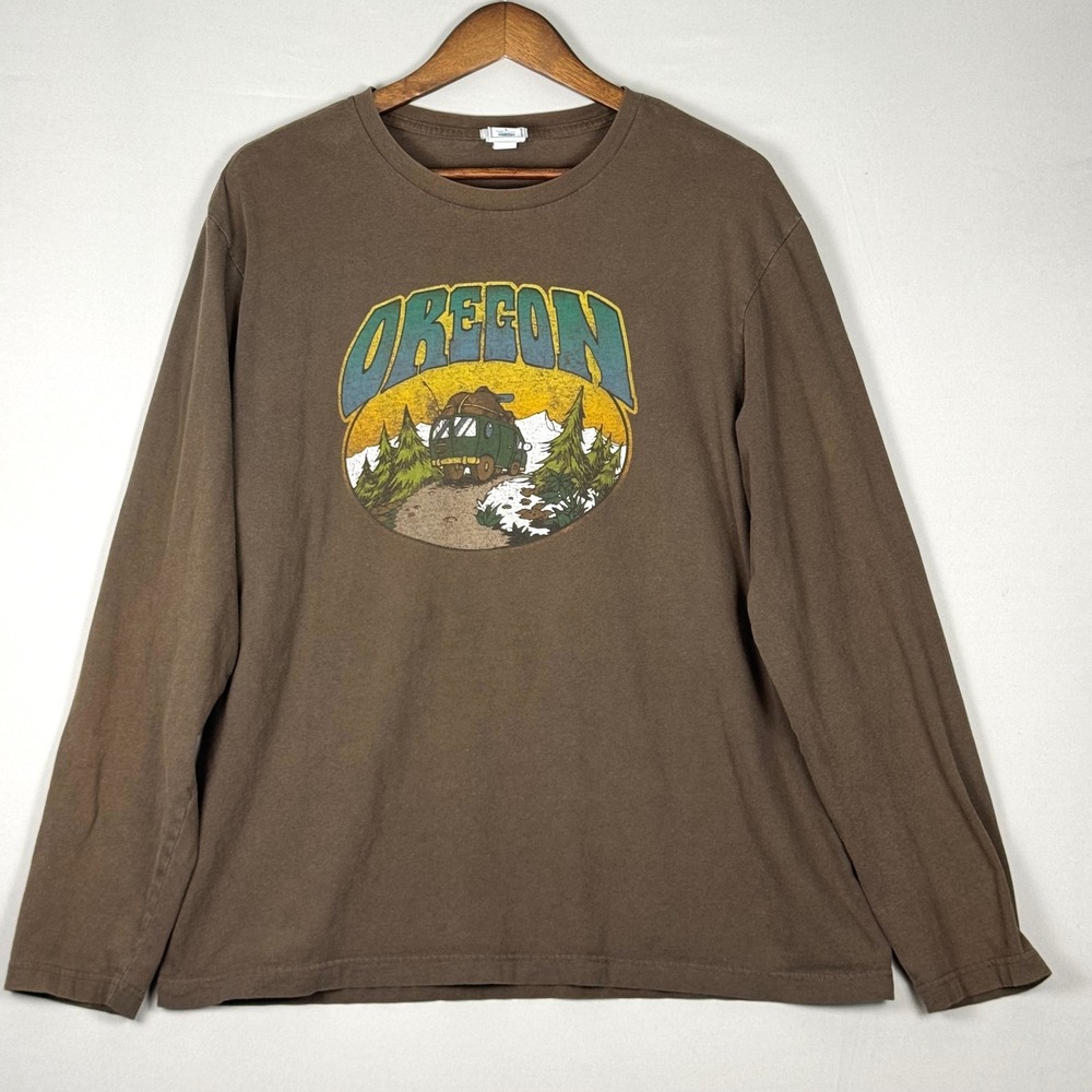 Old Navy Oregon Graphic T-Shirt Mens L Brown Good Vintage Y2K Long Sleeve